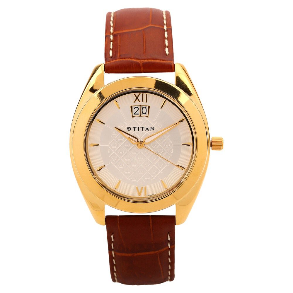 Titan Tycoon Silver Dial Analog with Date Leather Strap watch for