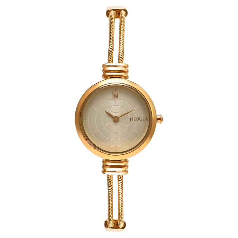 Nebula by Titan Quartz Analog Beige Dial 18 Karat Gold Strap Watch