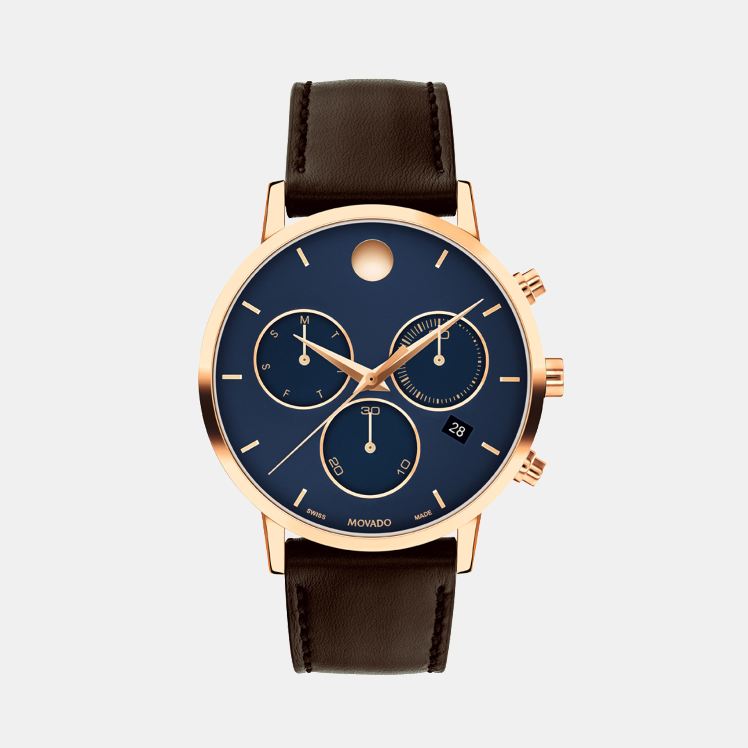 Movado Men Quartz Blue Dial Chronograph Leather Watch 607844