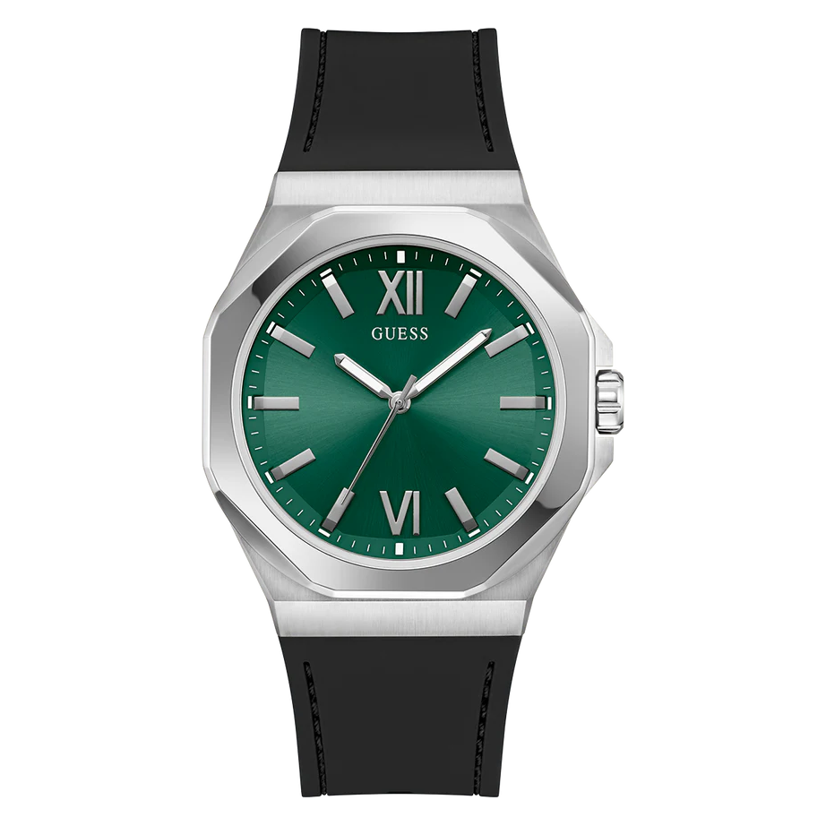 GUESS Mens Black Silver Tone Analog Watch GW0850G1