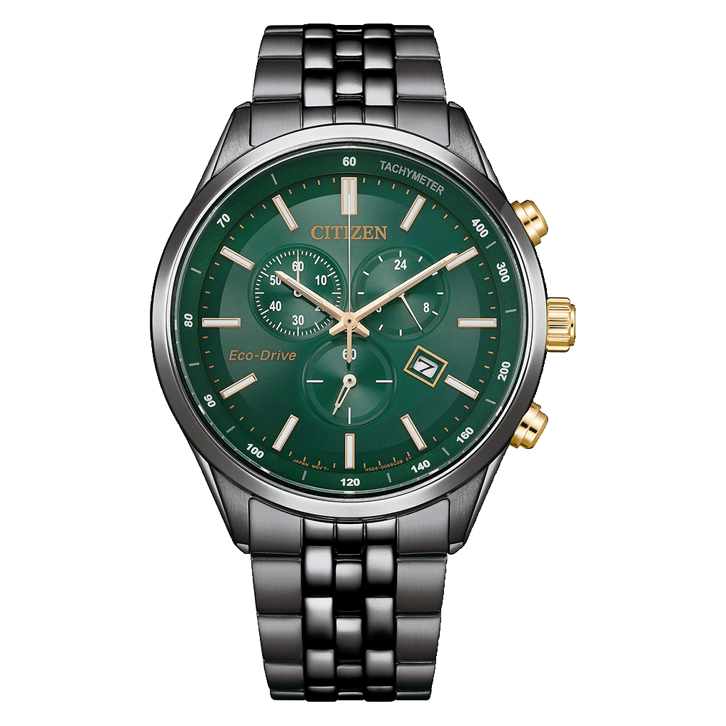 Stylish Eco-Drive Chronograph Watch with Brown Leather Strap - Main Image