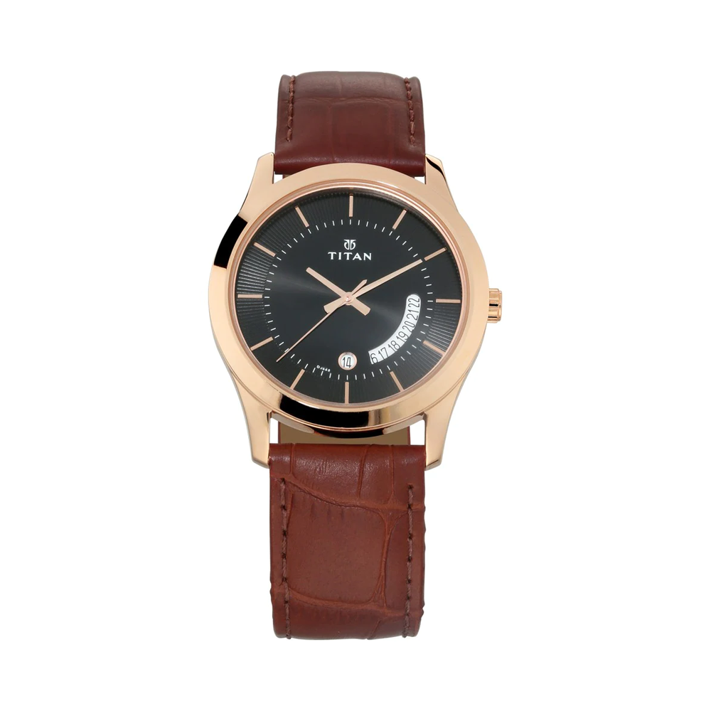 Titan Karishma Quartz Analog Silver Dial Leather Strap Watch for Men