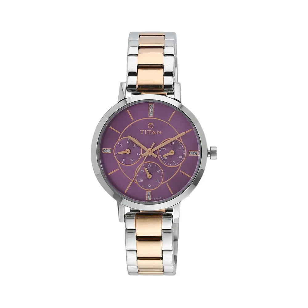 Wrist Watches Titan Purple Watch Titan Purple Dial Stainless Steel