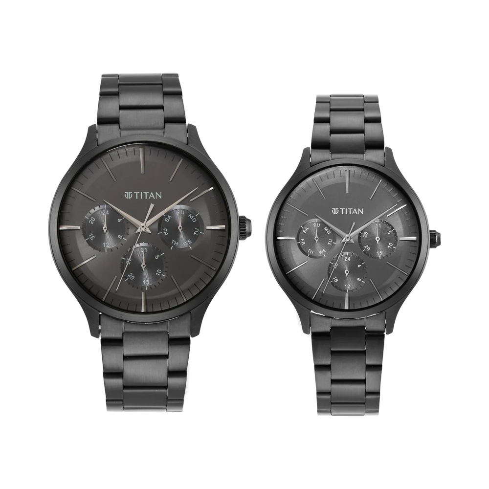 Titan watches with 2025 black steel strap