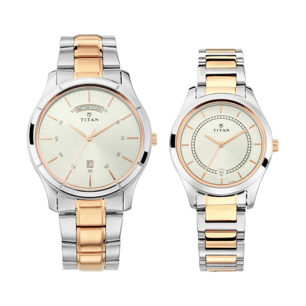 TITAN Bandhan Silver Dial Couple Watches 17672596KM01 The Watch Factory