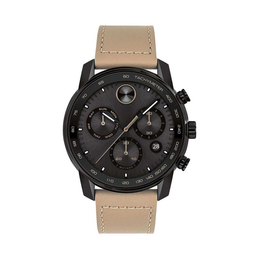 Movado bold clearance black leather strap