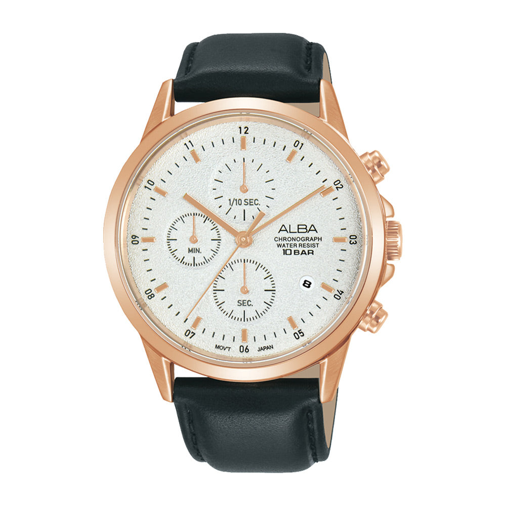 Alba AM3866X1 White Chronograph with Leather Strap – The Watch Factory