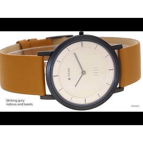 Titan Edge Beige Dial Analog Leather Strap watch for Men-NT1595QL01