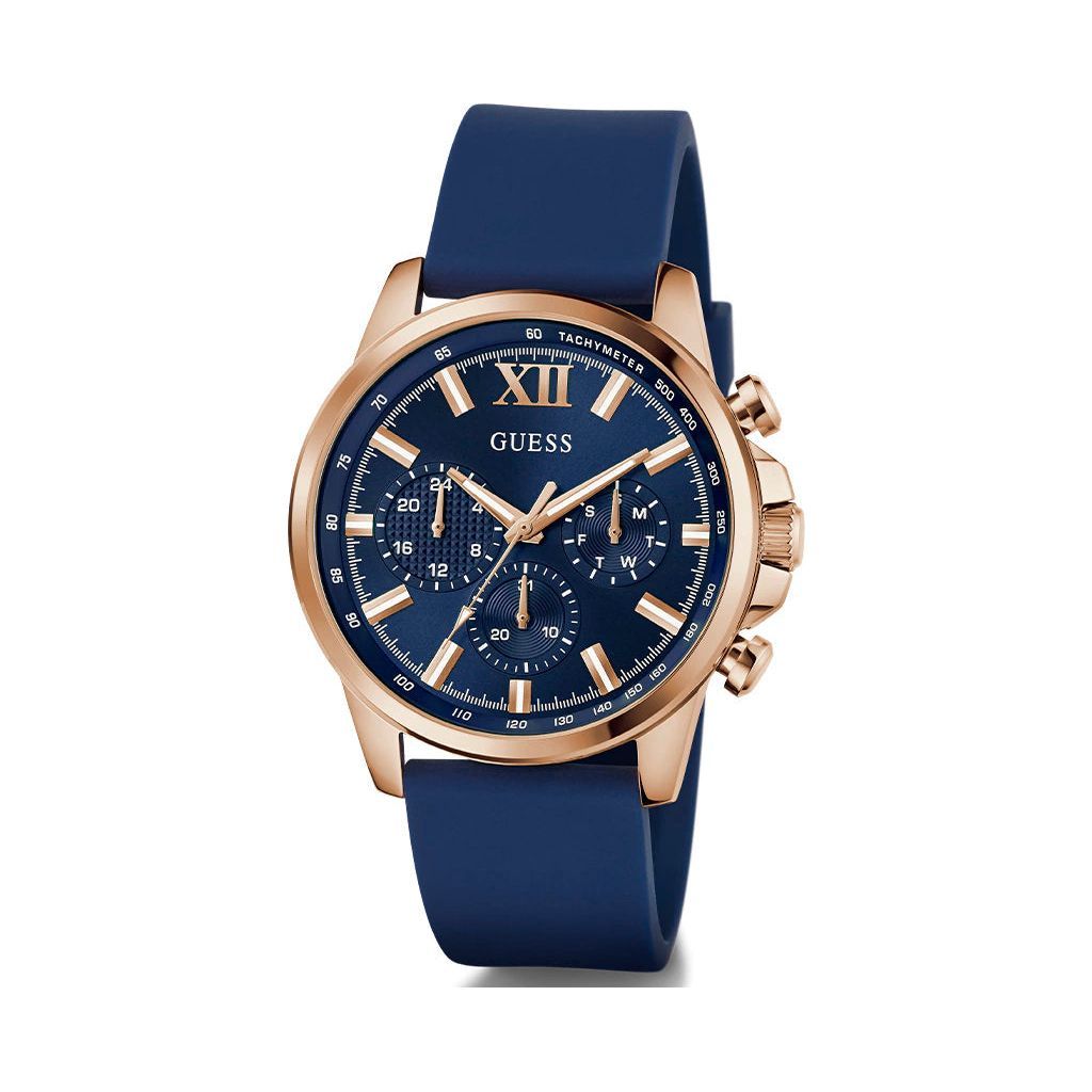 GUESS Mens Blue Rose Gold Tone Analog Watch GW0913G1