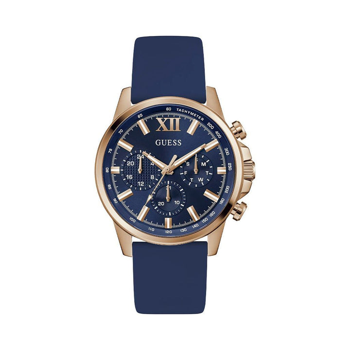 GUESS Mens Blue Rose Gold Tone Analog Watch GW0913G1