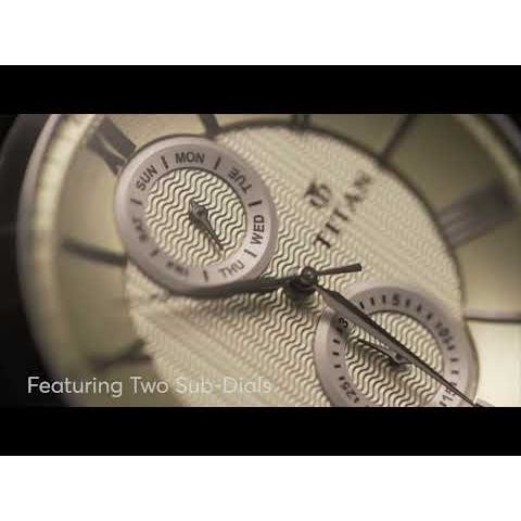 Titan On Trend Silver Dial Quartz Multifunction Leather Strap watch for Men-NM90100SL01