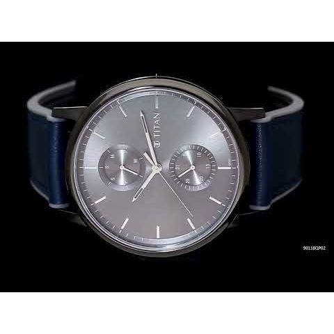 Titan Athleisure Grey Dial Quartz Multifunction Leather Strap watch for Men-NN90118QP02