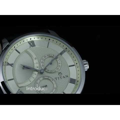 Titan Off White Dial Quartz Multifunction Leather Strap watch for Men-NM90101SL01