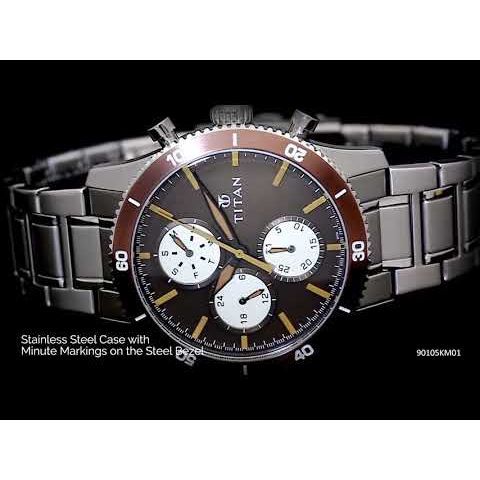 Titan Chronograph Brown Dial Stainless Steel Strap watch for Men-NL90105KM01