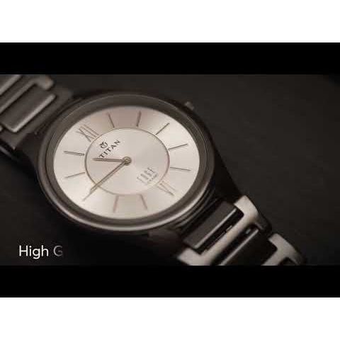 Titan Edge Ceramic Quartz Analog Silver Dial Grey Ceramic Strap Watch For Men-NT1696QC02