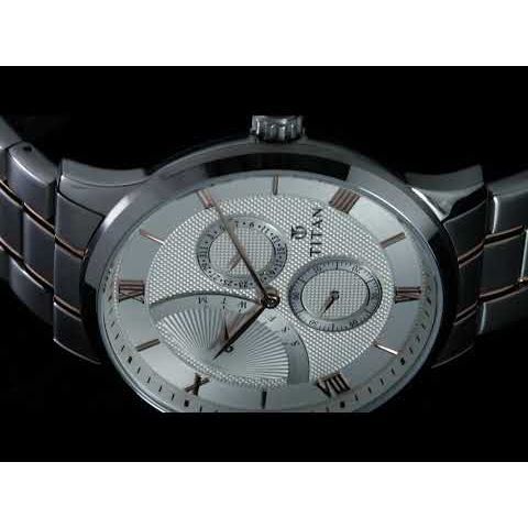 Titan Quartz Multifunction White Dial Stainless Steel Strap Watch for Men-NQ90101KM01