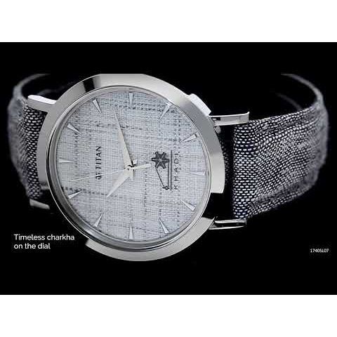 Titan Khadi Grey Dial Analog Stainless Steel Strap Watch for Men-1740SL07