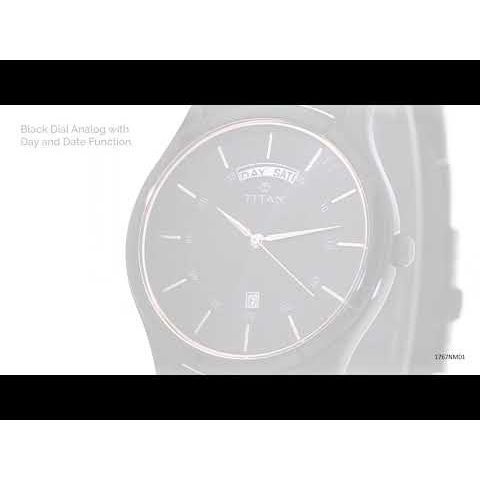Titan Quartz Analog with Day and Date Black Dial Black Stainless Steel Strap Watch For Men-NT1767NM01