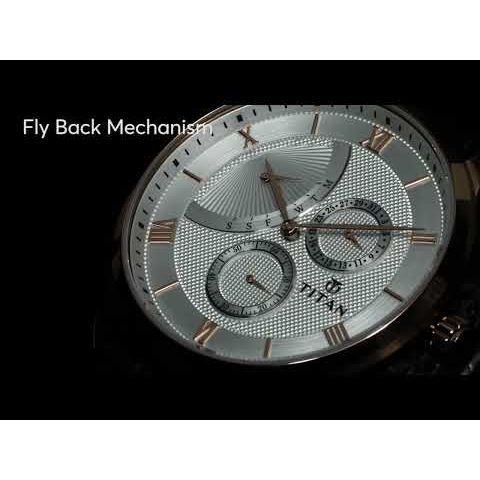 Titan Quartz Multifunction White Dial Leather Strap Watch for Men-NN90101WL01
