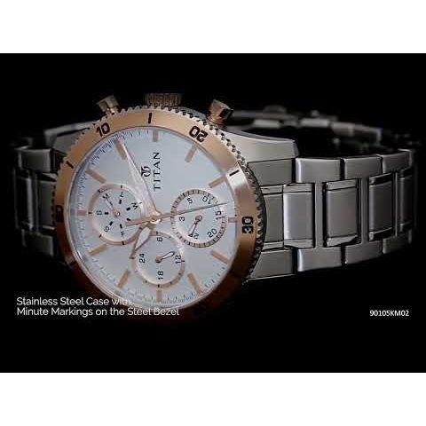 Titan Quartz Chronograph Silver Dial Stainless Steel Strap Watch for Men-NR90105KM02
