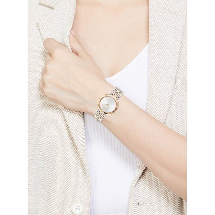 CALVIN KLEIN Twisted Bezel Women Quartz White Dial Analog Stainless Steel Watch 25100070