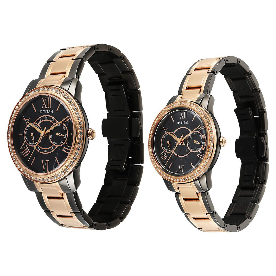Titan Royal Bandhan 100022778KM01 Black Dial Couple Watch