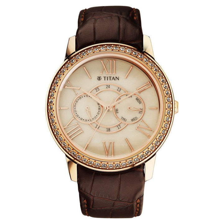 Titan Royale Quartz Multifunction Marble Dial Leather Strap Watch for Men - The Watch Factory ®