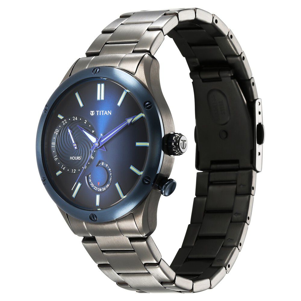 Titan Stellar Multifunction Blue Dial Grey Stainless Steel Strap Watch For Men - The Watch Factory ®