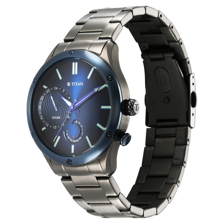 Titan Stellar Multifunction Blue Dial Grey Stainless Steel Strap Watch For Men - The Watch Factory ®