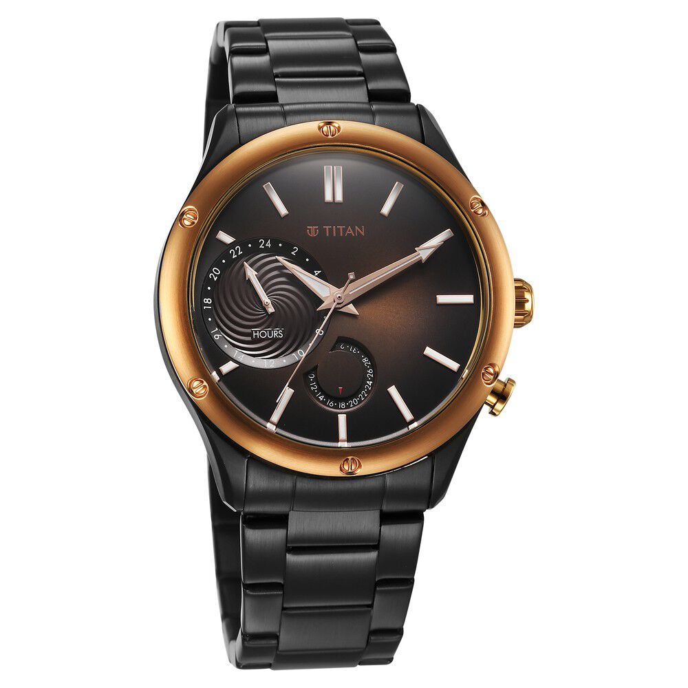 Titan Stellar Multifunction Brown Dial Black Stainless Steel Strap Watch For Men - The Watch Factory ®