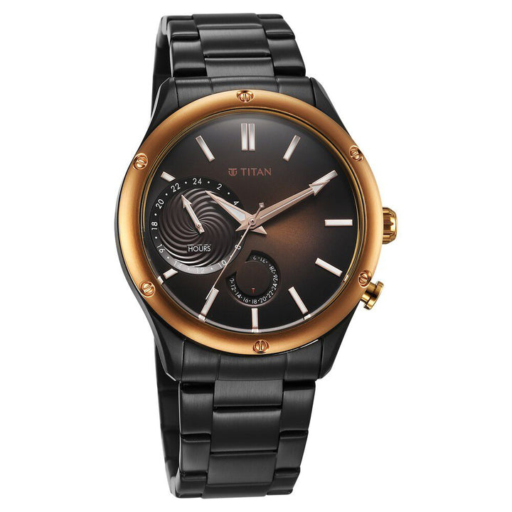 Titan Stellar Multifunction Brown Dial Black Stainless Steel Strap Watch For Men - The Watch Factory ®