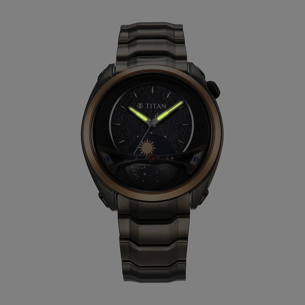 Titan Stellar Quartz Multifunction Black Dial Stainless Steel Strap Watch for Men - The Watch Factory ®