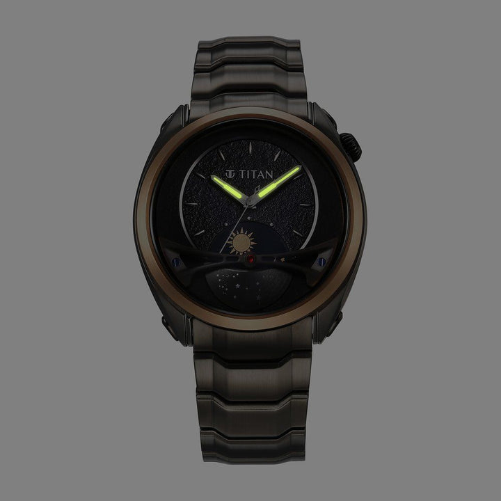 Titan Stellar Quartz Multifunction Black Dial Stainless Steel Strap Watch for Men - The Watch Factory ®