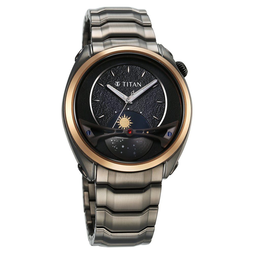 Titan Stellar Quartz Multifunction Black Dial Stainless Steel Strap Watch for Men - The Watch Factory ®