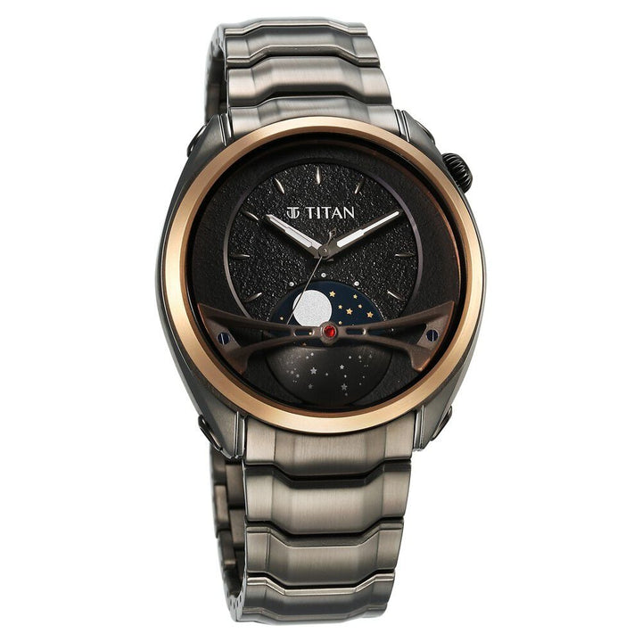 Titan Stellar Quartz Multifunction Black Dial Stainless Steel Strap Watch for Men - The Watch Factory ®