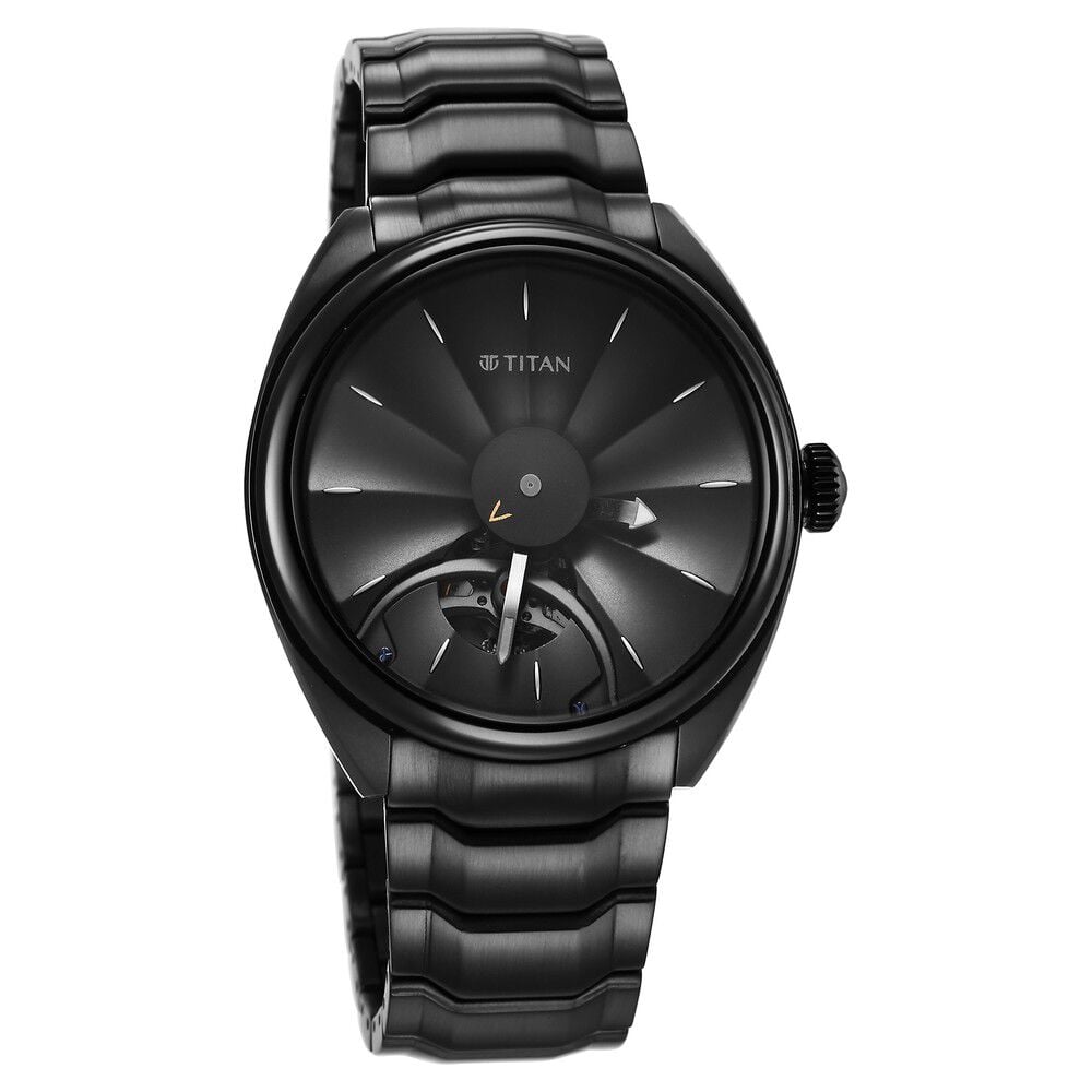 Titan Stellar Automatic Black Dial Stainless Steel Strap Watch for Men-NT10011NM01
