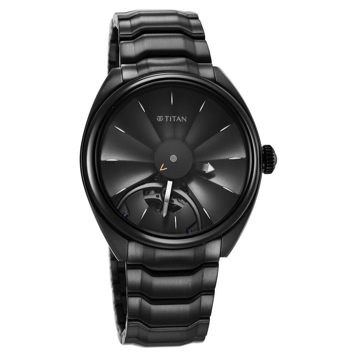 Titan Stellar Automatic Black Dial Stainless Steel Strap Watch for Men-NT10011NM01