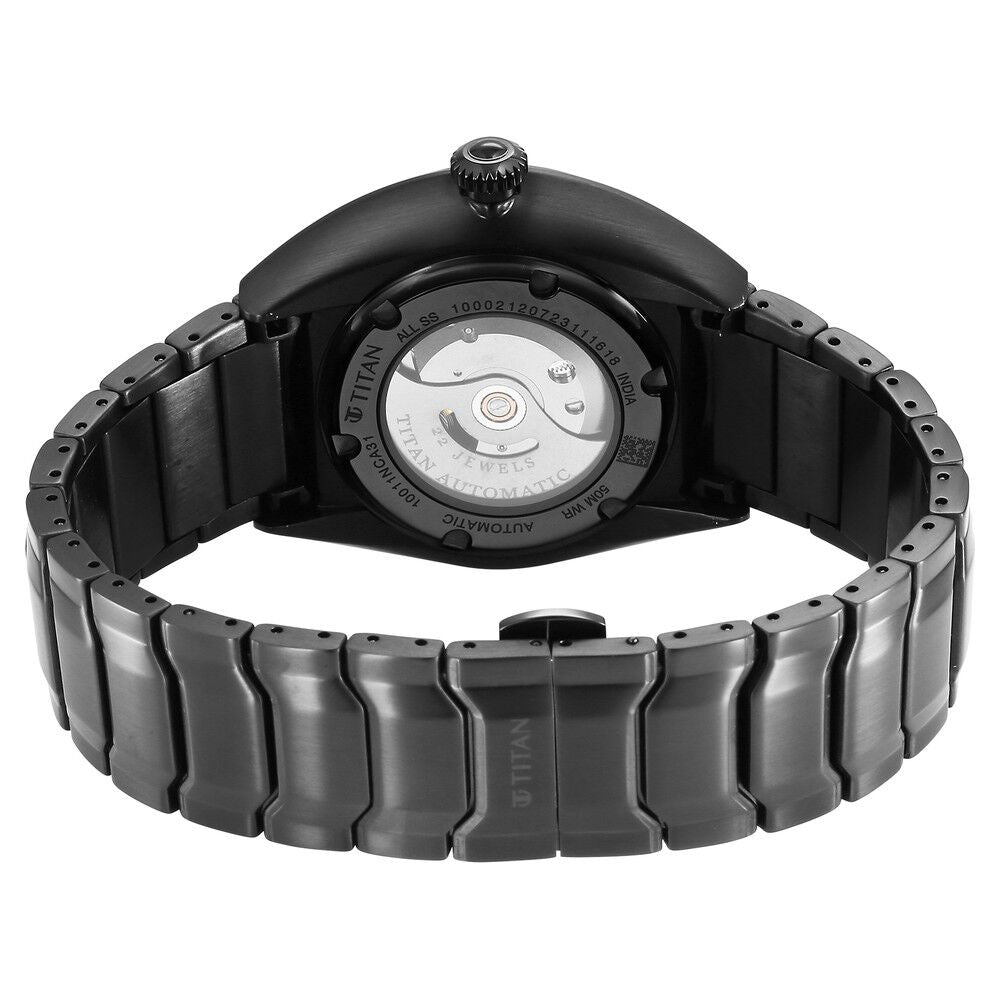 Titan Stellar Automatic Black Dial Stainless Steel Strap Watch for Men-NT10011NM01