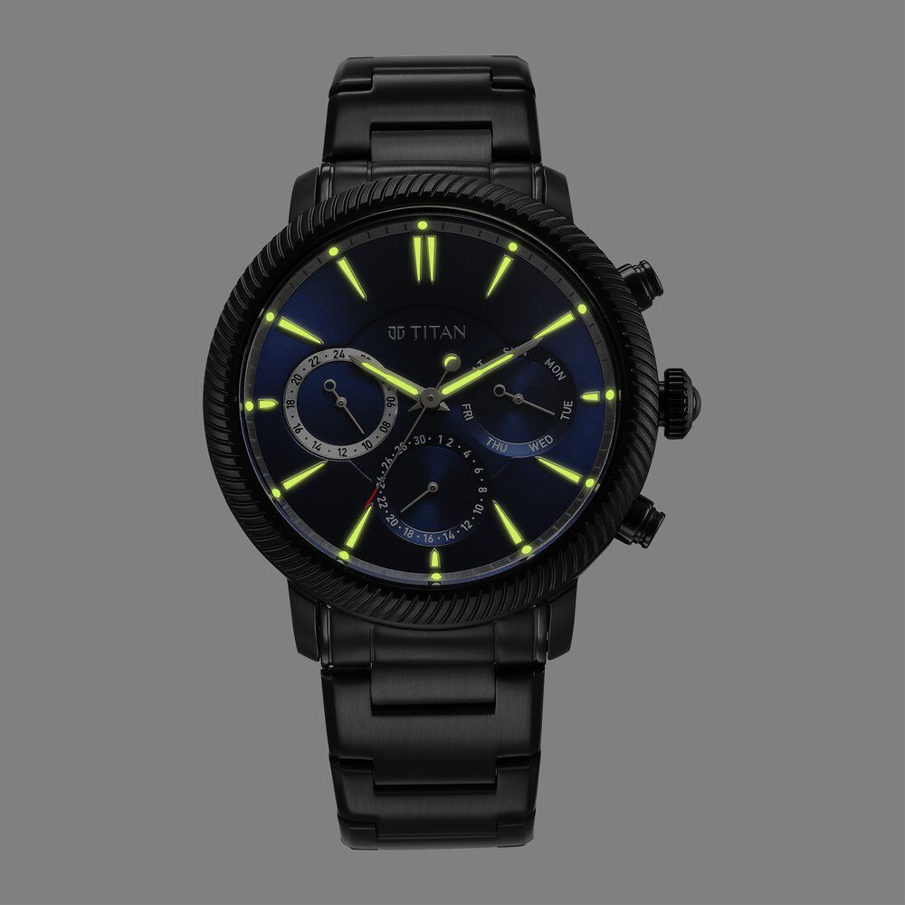 Titan Stellar Multifunction Blue Dial Black Stainless Steel Strap Watch For Men - The Watch Factory ®