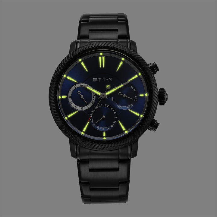 Titan Stellar Multifunction Blue Dial Black Stainless Steel Strap Watch For Men - The Watch Factory ®