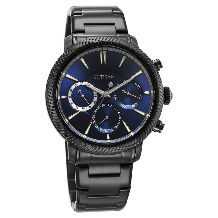 Titan Stellar Multifunction Blue Dial Black Stainless Steel Strap Watch For Men - The Watch Factory ®