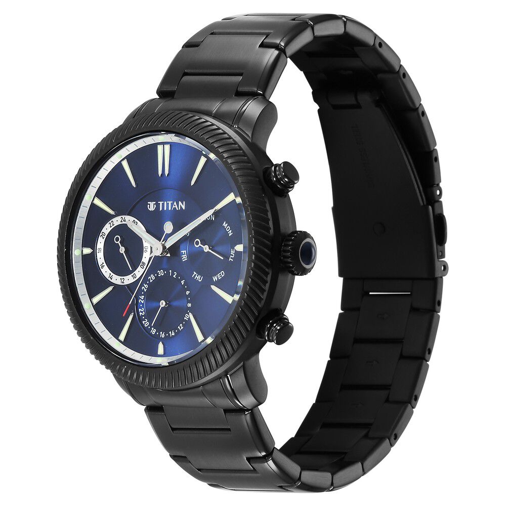 Titan Stellar Multifunction Blue Dial Black Stainless Steel Strap Watch For Men - The Watch Factory ®