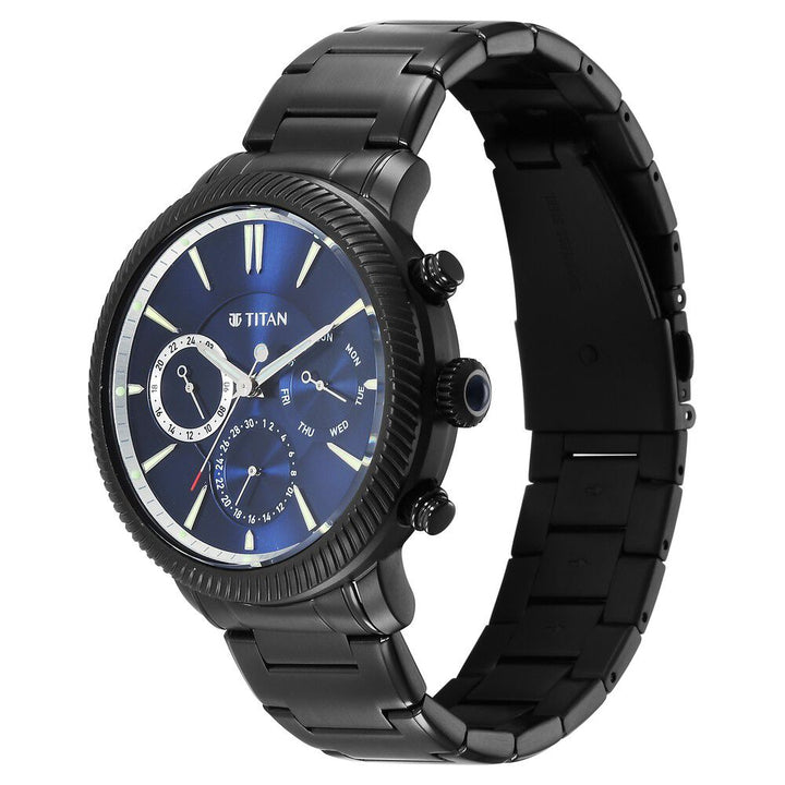 Titan Stellar Multifunction Blue Dial Black Stainless Steel Strap Watch For Men - The Watch Factory ®