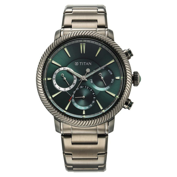 Titan Stellar Quartz Multifunction Green Dial Stainless Steel Strap Watch for Men - The Watch Factory ®