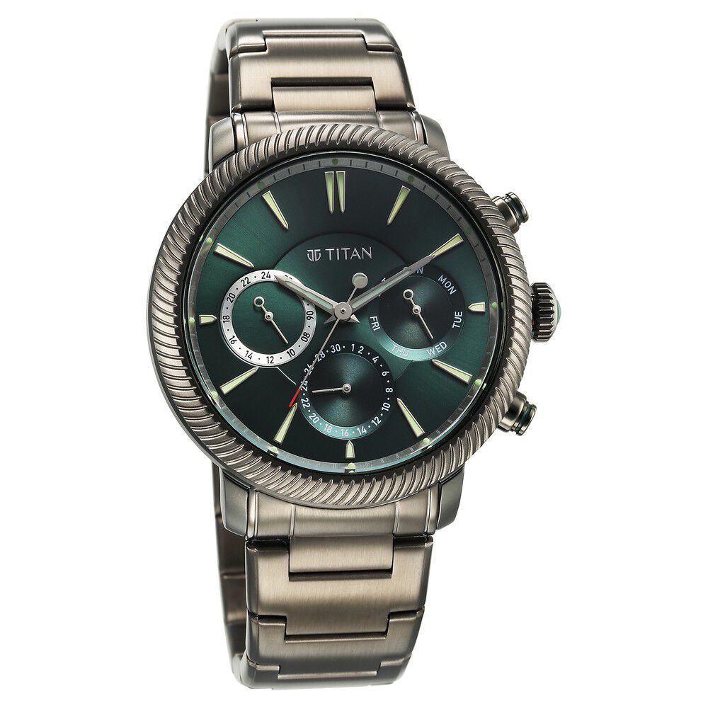 Titan Stellar Quartz Multifunction Green Dial Stainless Steel Strap Watch for Men - The Watch Factory ®