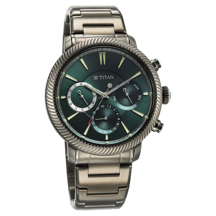 Titan Stellar Quartz Multifunction Green Dial Stainless Steel Strap Watch for Men - The Watch Factory ®