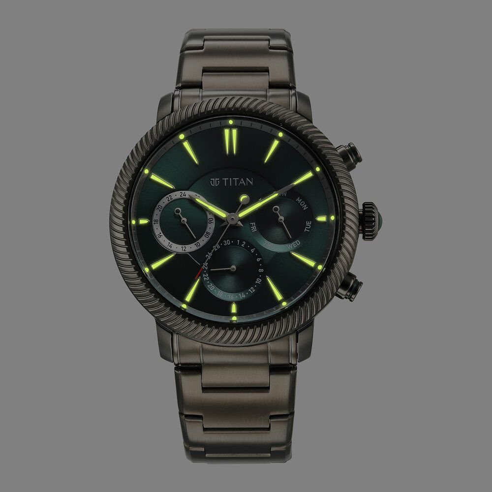 Titan Stellar Quartz Multifunction Green Dial Stainless Steel Strap Watch for Men - The Watch Factory ®