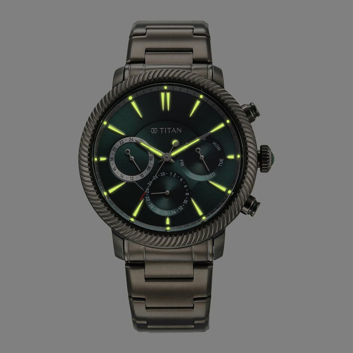 Titan Stellar Quartz Multifunction Green Dial Stainless Steel Strap Watch for Men - The Watch Factory ®