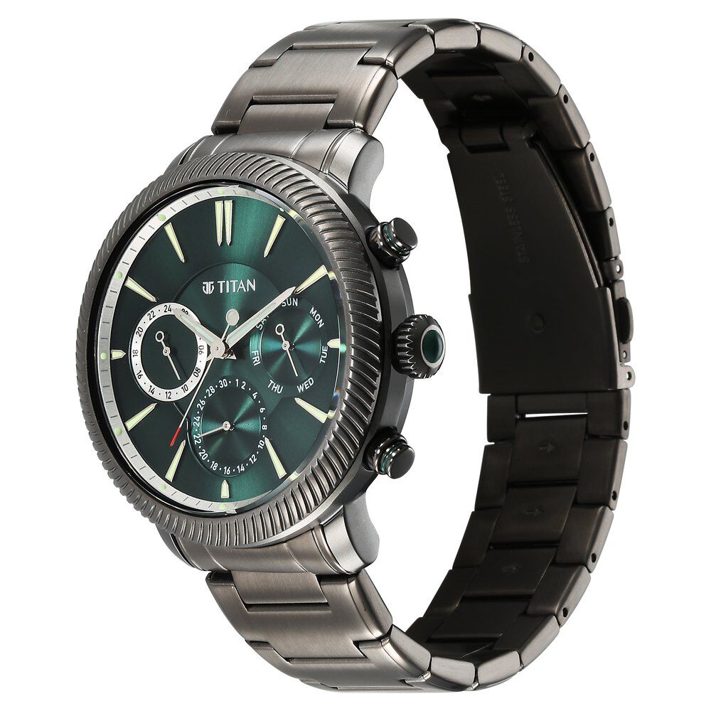 Titan Stellar Quartz Multifunction Green Dial Stainless Steel Strap Watch for Men - The Watch Factory ®