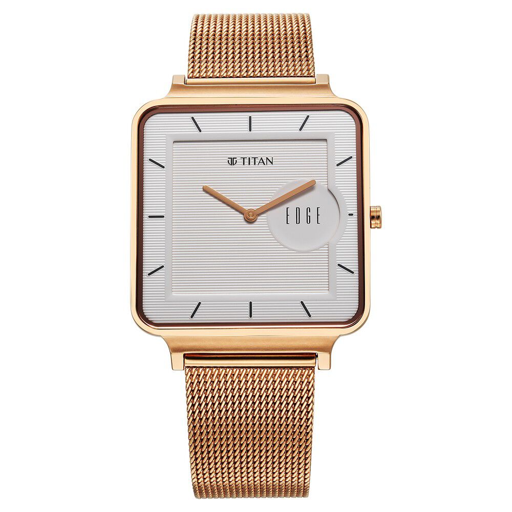 Titan Edge Quad Quartz Analog White Dial With Rose Gold Stainless Steel Strap Watch For Men - The Watch Factory ®